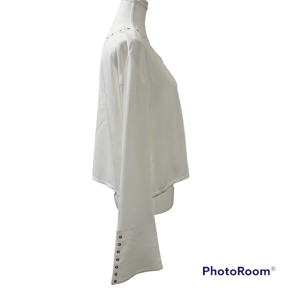 Lulus Womens White Tie Front Cropped Textured Top Studded Bell Sleeve Size Large - Picture 4 of 12